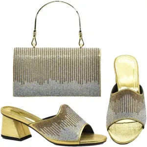 Nigerian Artisan Made Wedding Set Rhinestone Heels Clutch Combo African Italian Fusion Party Footwear