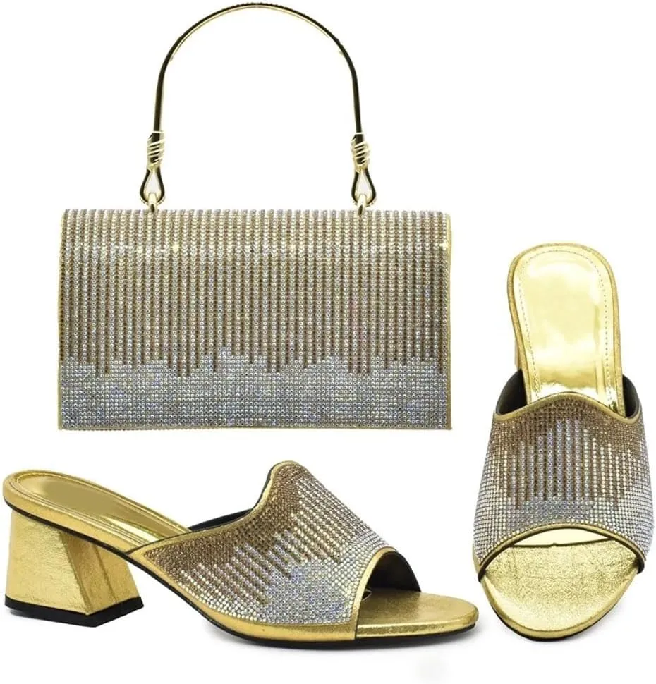 Nigerian Artisan Made Wedding Set Rhinestone Heels Clutch Combo African Italian Fusion Party Footwear