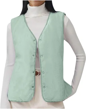 Oversized Sleeveless Vest for Women V Neck Button Down Cardigan Plus Size Winter Coat Warm Cardigan Top with Pockets