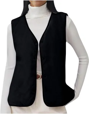Oversized Sleeveless Vest for Women V Neck Button Down Cardigan Plus Size Winter Coat Warm Cardigan Top with Pockets
