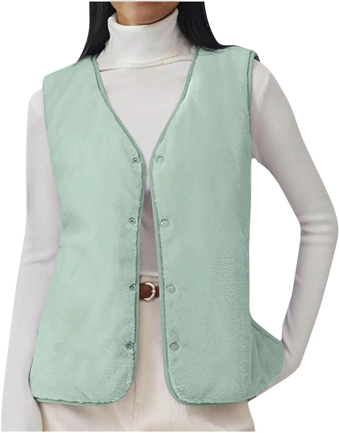 Oversized Sleeveless Vest for Women V Neck Button Down Cardigan Plus Size Winter Coat Warm Cardigan Top with Pockets