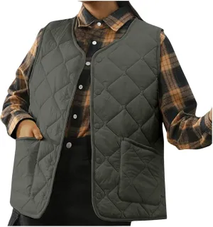 Oversized Sleeveless Vest for Women V Neck Button Down Cardigan Plus Size Winter Coat Warm Cardigan Top with Pockets