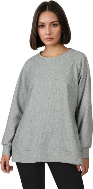 Oversized Sweatshirt for Women, Womens Sweatshirt Crew Neck Long Sleeve Tunic Pullover with Side Zipper, Soft Zip Up Hoodie