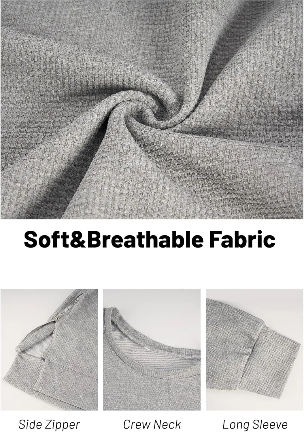 Oversized Sweatshirt for Women, Womens Sweatshirt Crew Neck Long Sleeve Tunic Pullover with Side Zipper, Soft Zip Up Hoodie