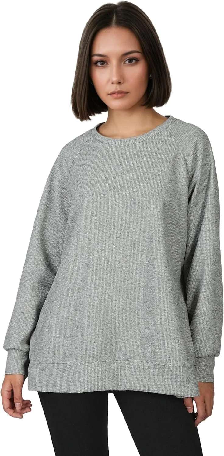 Oversized Sweatshirt for Women, Womens Sweatshirt Crew Neck Long Sleeve Tunic Pullover with Side Zipper, Soft Zip Up Hoodie