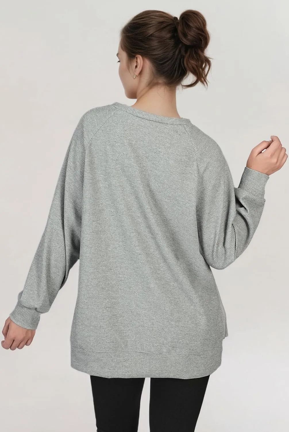 Oversized Sweatshirt for Women, Womens Sweatshirt Crew Neck Long Sleeve Tunic Pullover with Side Zipper, Soft Zip Up Hoodie