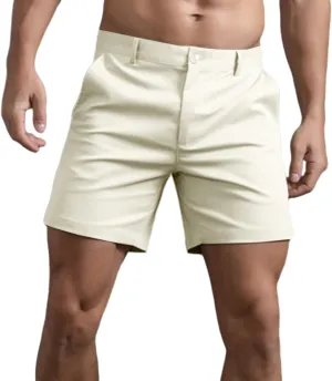 Oymyakon Men's Chino Shorts 6 Inch Slim Fit Shorts Cotton Stretch Casual Shorts Summer Flat Front Shorts