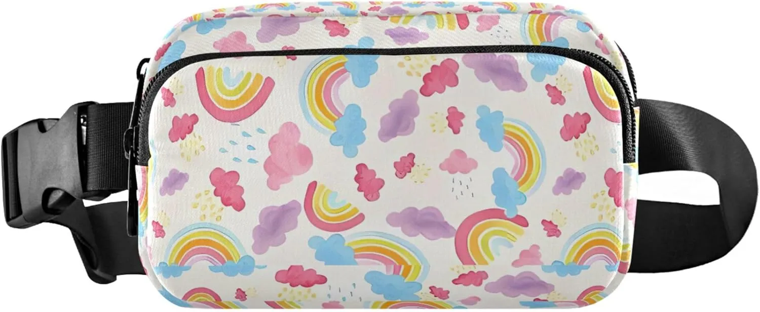 Personalized Watercolor Rainbows Clouds Waterproof Women Fanny Packs Hip Bag Belt Purse Hiking Travel Waist Bag