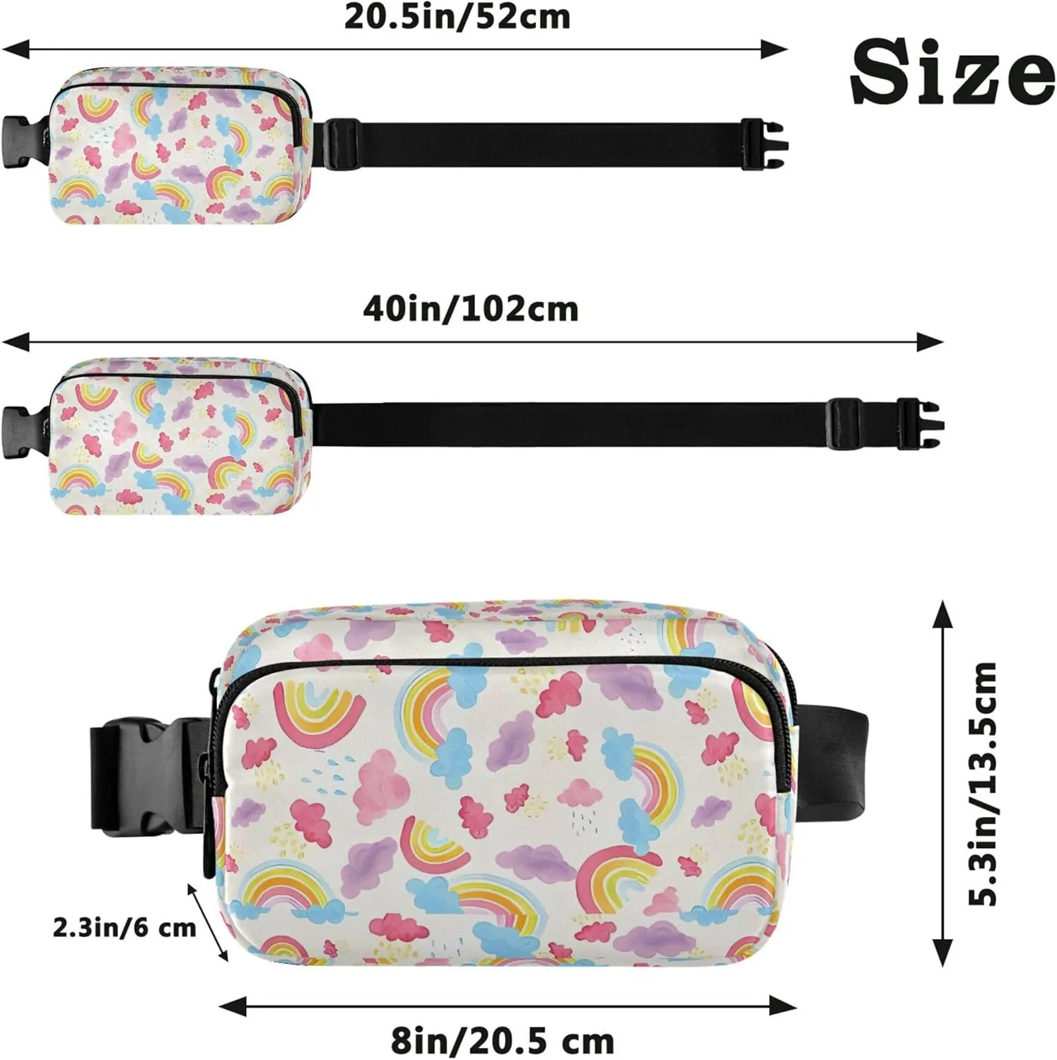 Personalized Watercolor Rainbows Clouds Waterproof Women Fanny Packs Hip Bag Belt Purse Hiking Travel Waist Bag