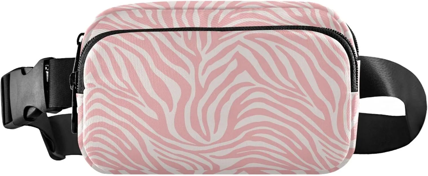 Pink Zebra Print Fanny Pack for Women Flower Hip Bag Belt Purse Waterproof Crossbody Waist Purse
