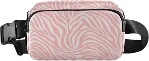 Pink Zebra Print Fanny Pack for Women Flower Hip Bag Belt Purse Waterproof Crossbody Waist Purse