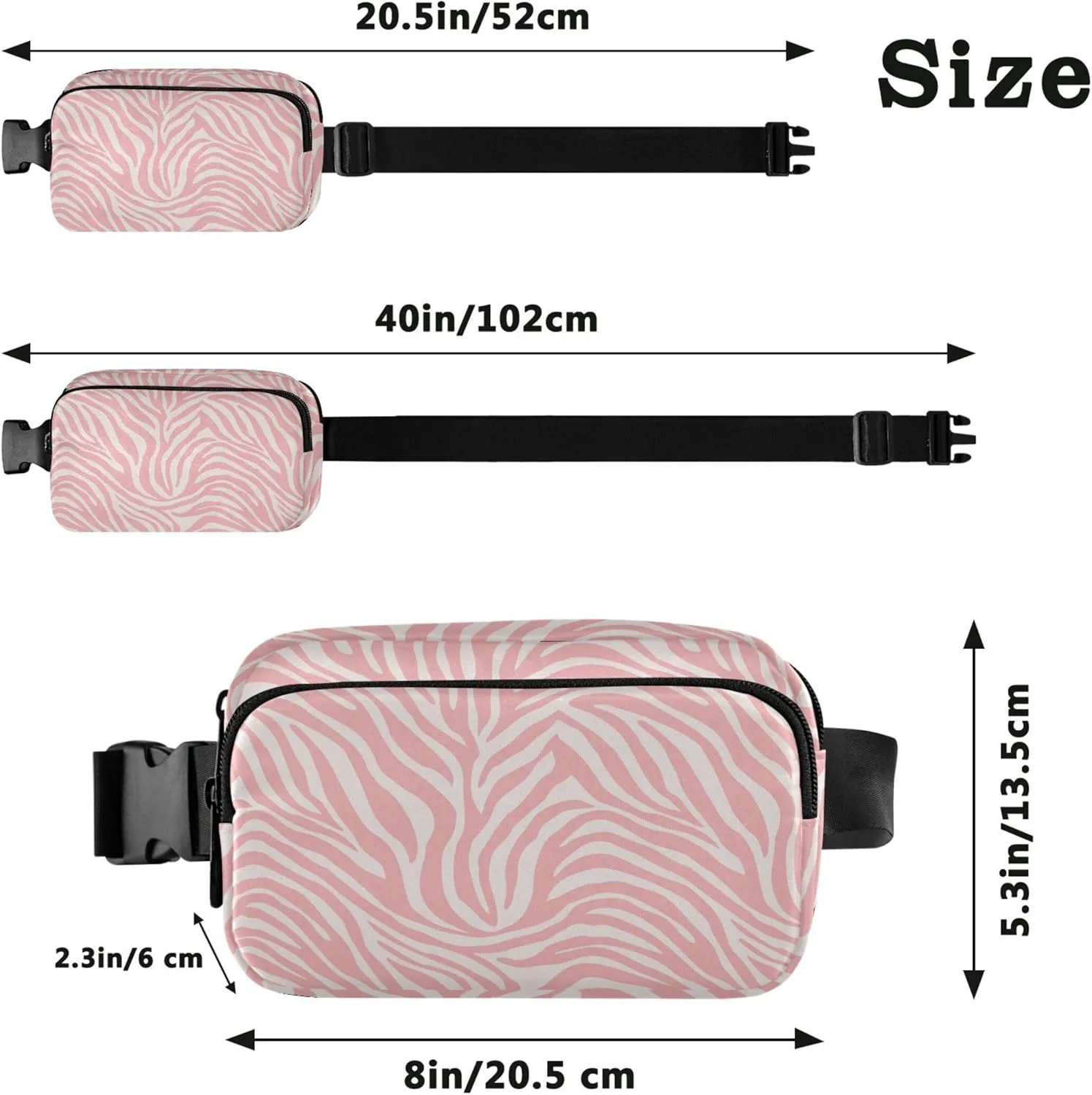 Pink Zebra Print Fanny Pack for Women Flower Hip Bag Belt Purse Waterproof Crossbody Waist Purse