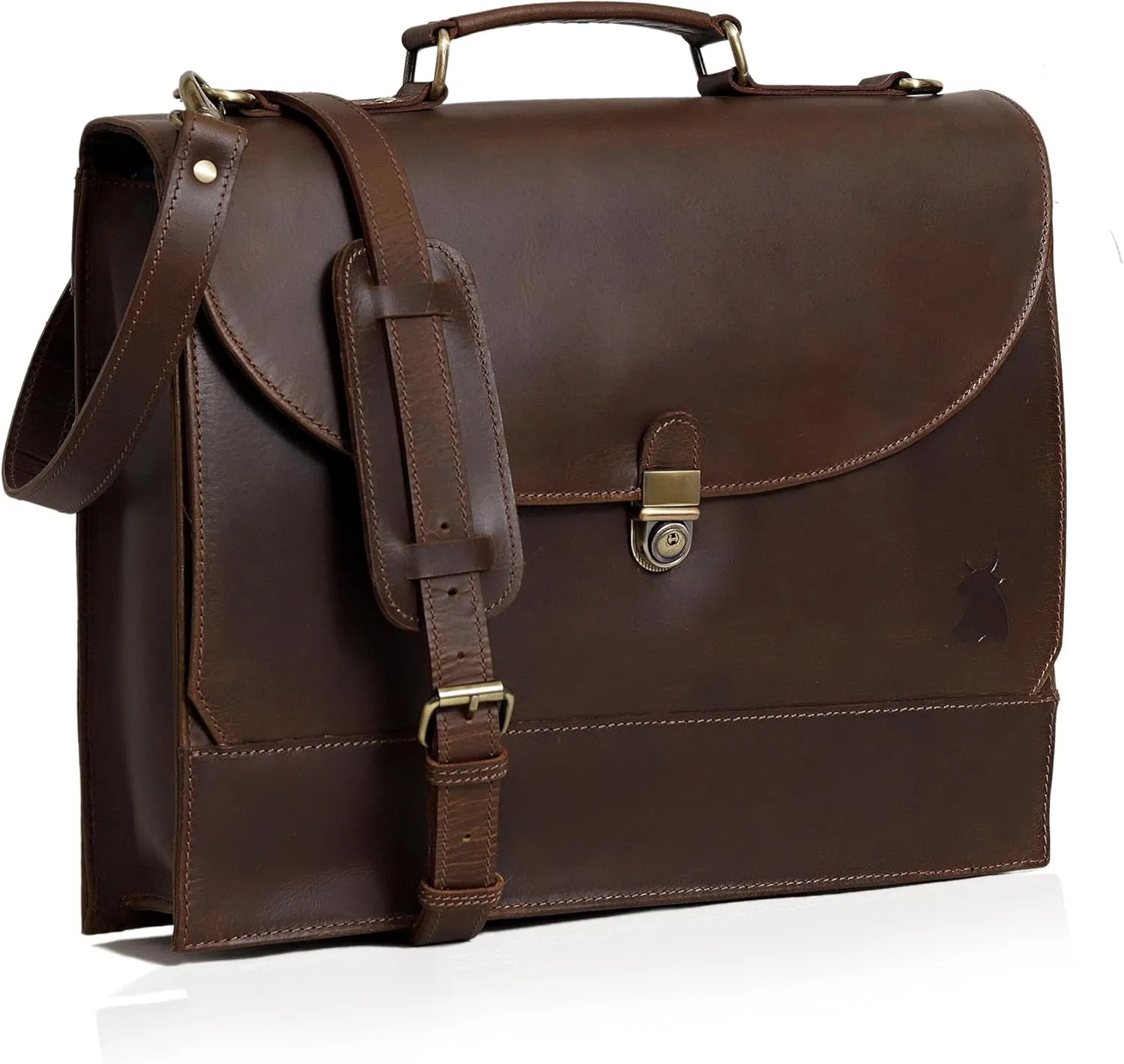 Premium Leather Briefcase for Men and Women, Full Grain Cow Leather Laptop Sleeve Gift, Handcrafted Laptop Bag with Multiple Compartments and Brass Hardware, Fits 17.5 Inch Laptop