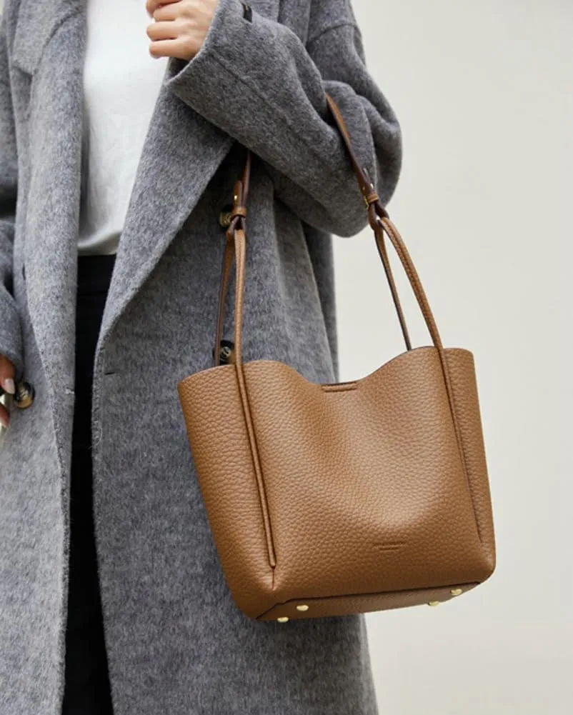 PU Leather Bucket Tote Bags for Women Trendy Vegan Crossbody Bags Designer Ladies Handbags with detachable shoulder Strap
