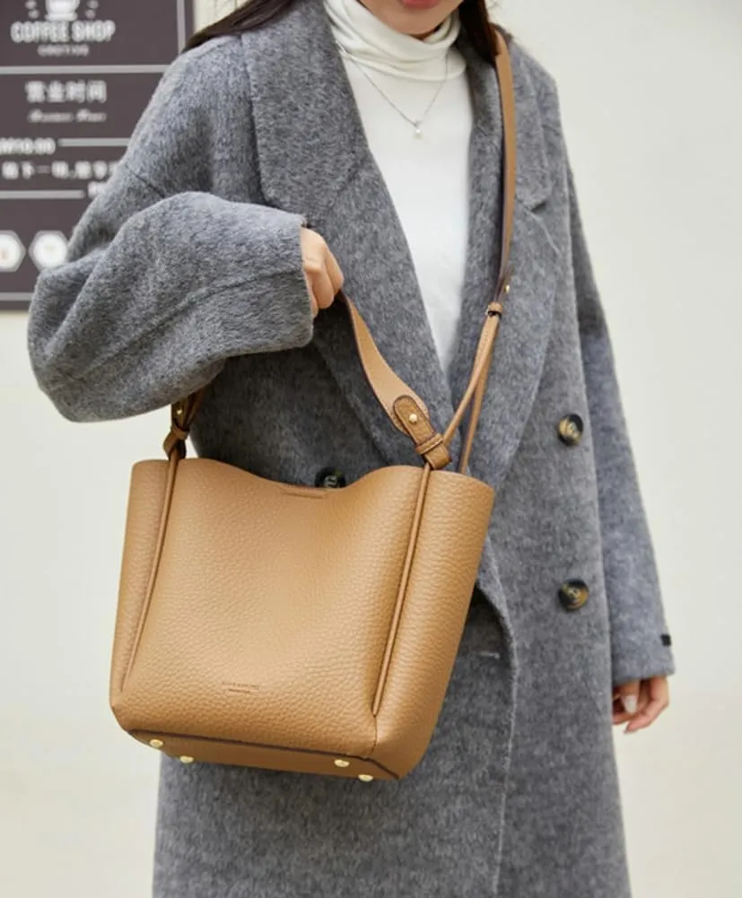 PU Leather Bucket Tote Bags for Women Trendy Vegan Crossbody Bags Designer Ladies Handbags with detachable shoulder Strap