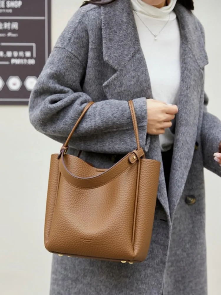 PU Leather Bucket Tote Bags for Women Trendy Vegan Crossbody Bags Designer Ladies Handbags with detachable shoulder Strap