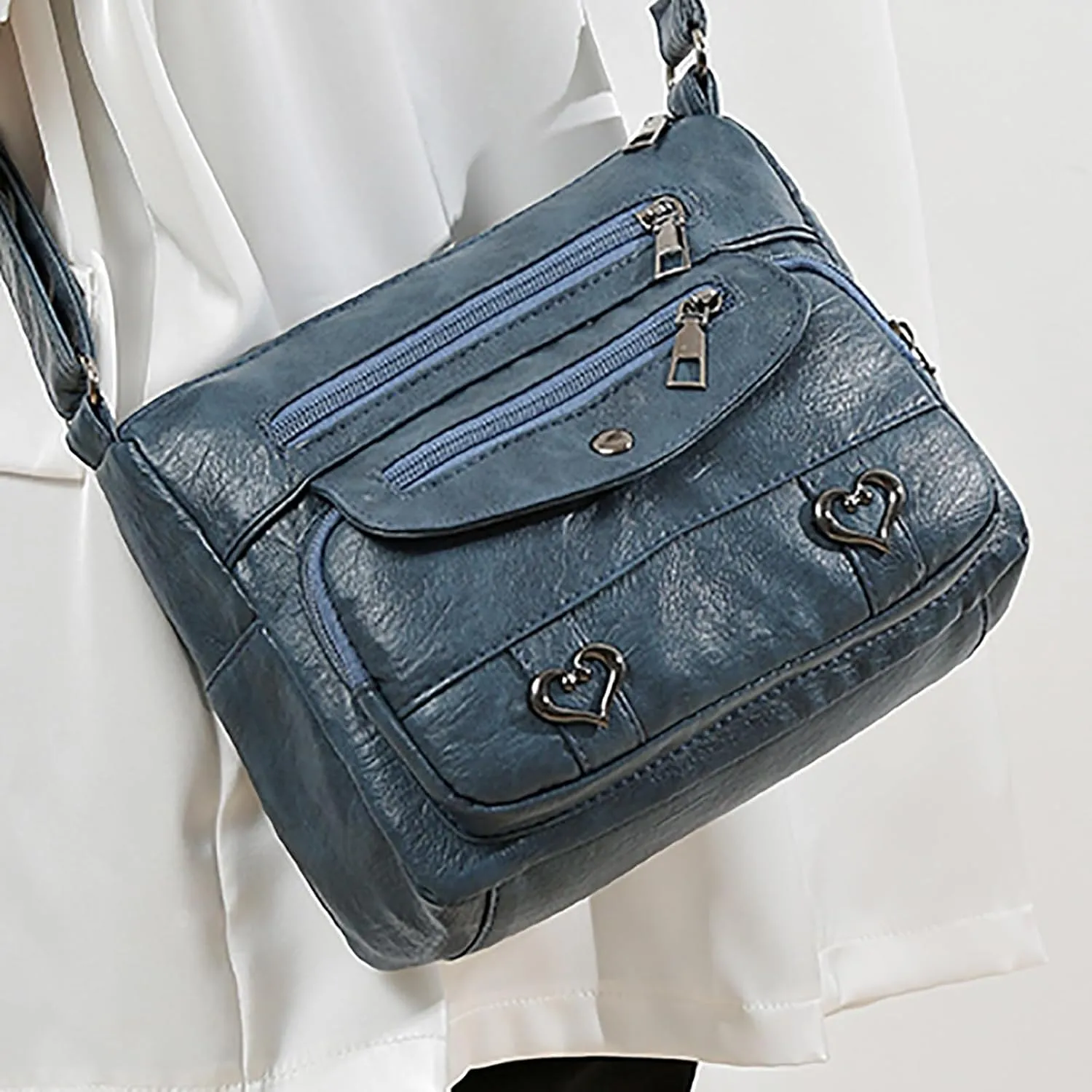 Puffy Crossbody Bags for Women Cute Hobo Tote Handbags Mini Clutch Purses with Zipper Closure Fashion Beach Bag(Blue)