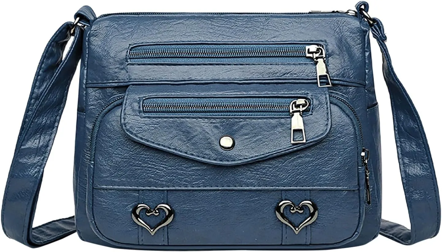 Puffy Crossbody Bags for Women Cute Hobo Tote Handbags Mini Clutch Purses with Zipper Closure Fashion Beach Bag(Blue)