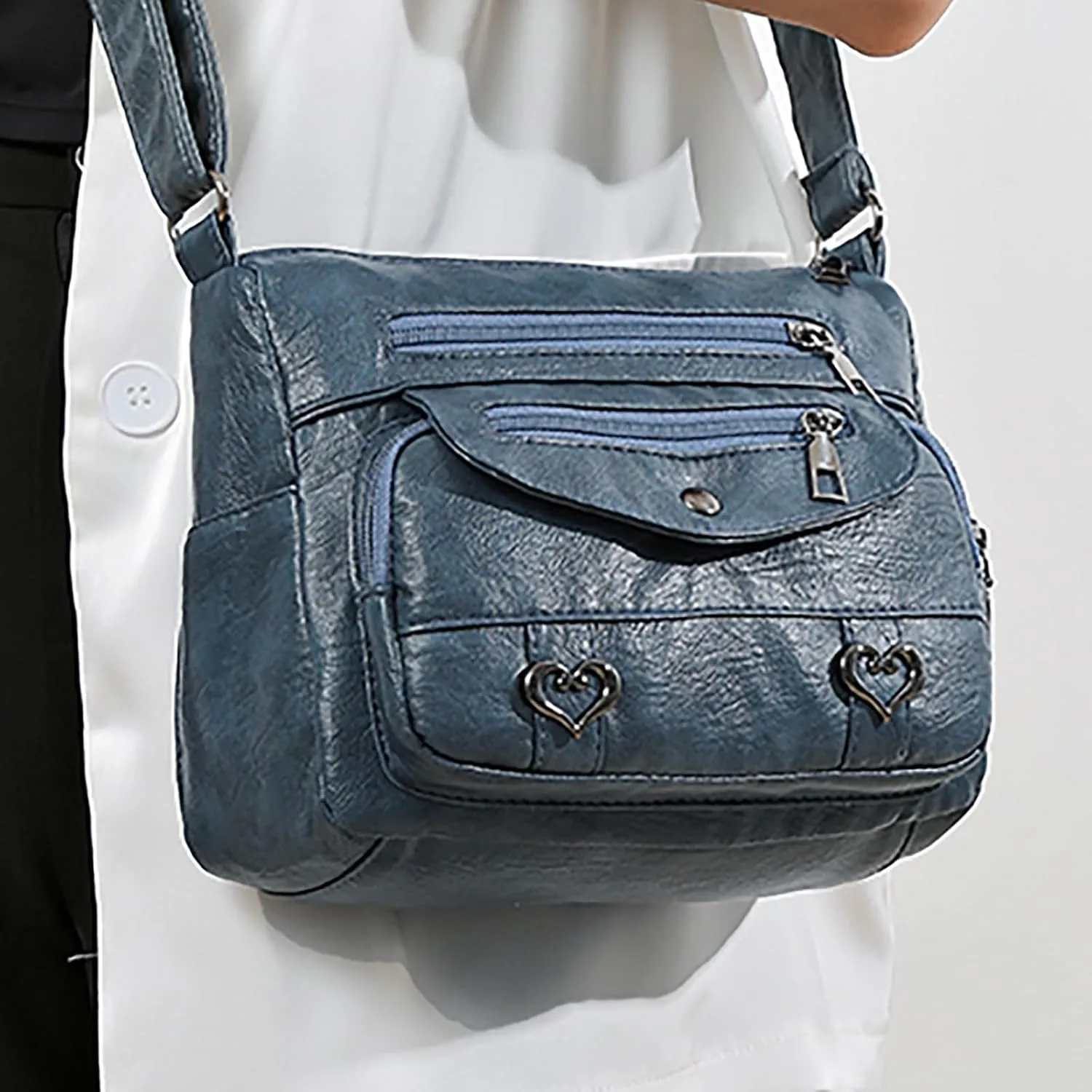 Puffy Crossbody Bags for Women Cute Hobo Tote Handbags Mini Clutch Purses with Zipper Closure Fashion Beach Bag(Blue)
