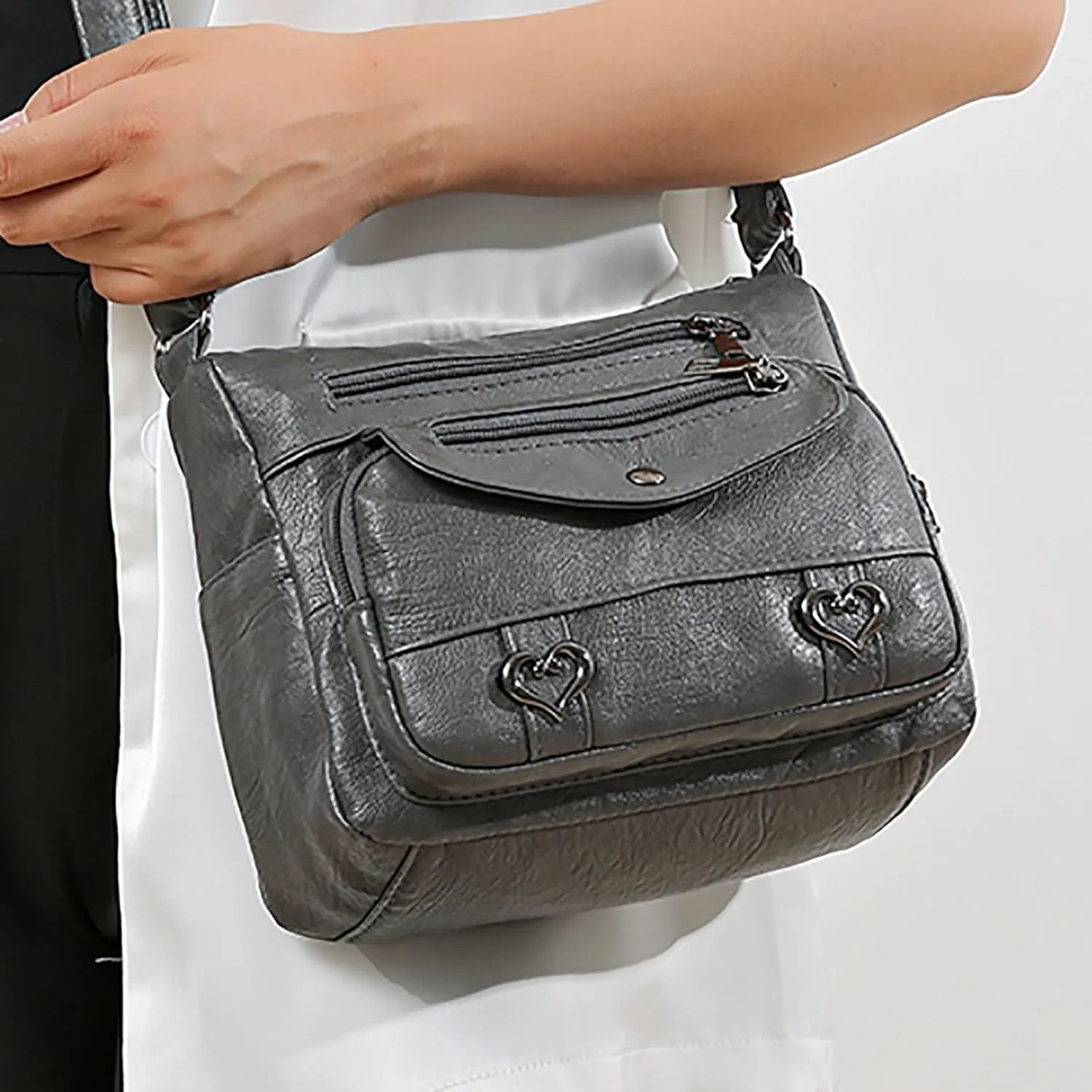 Puffy Crossbody Bags for Women Cute Hobo Tote Handbags Mini Clutch Purses with Zipper Closure Fashion Beach Bag(Grey)