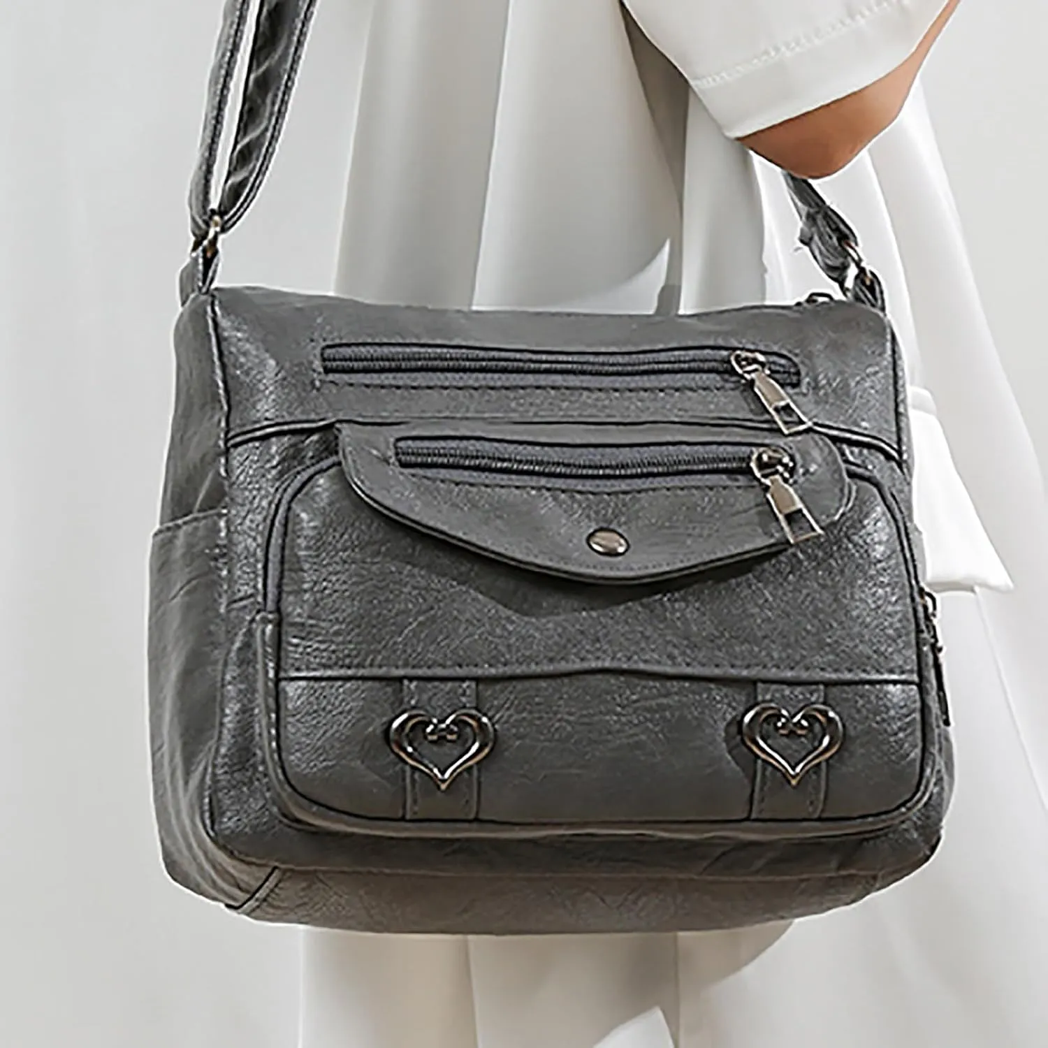 Puffy Crossbody Bags for Women Cute Hobo Tote Handbags Mini Clutch Purses with Zipper Closure Fashion Beach Bag(Grey)