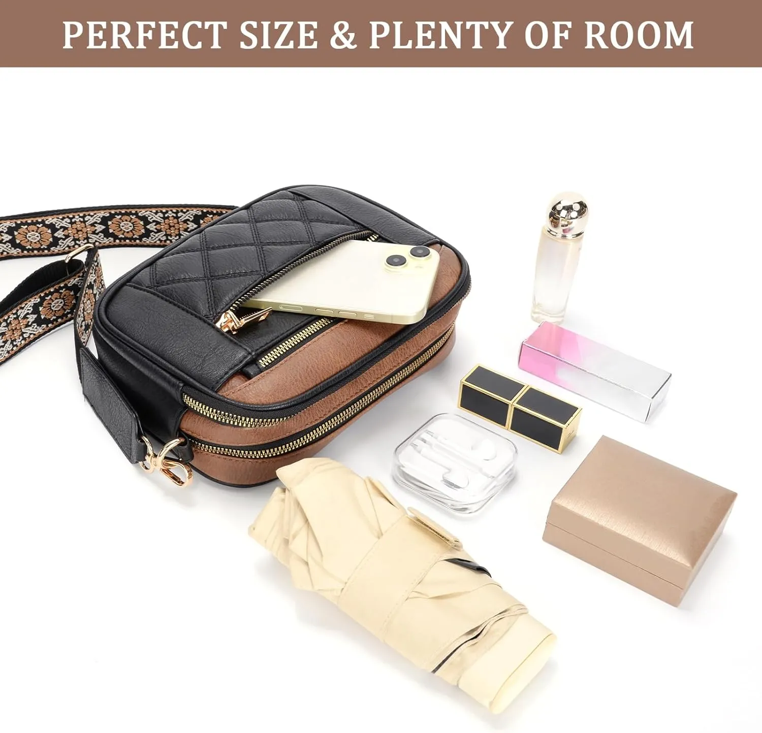 Quilted Crossbody Bags For Women With Wide Strap Vegan Leather Designer Shoulder Handbags Small Purse