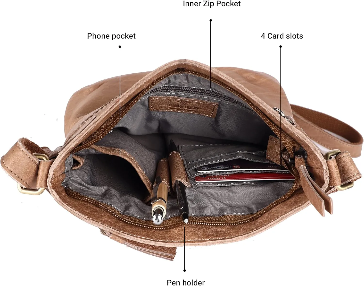 Real Leather Soft Small Womens Crossbody Handbags & Purses - Premium Sling Crossover Shoulder Bag