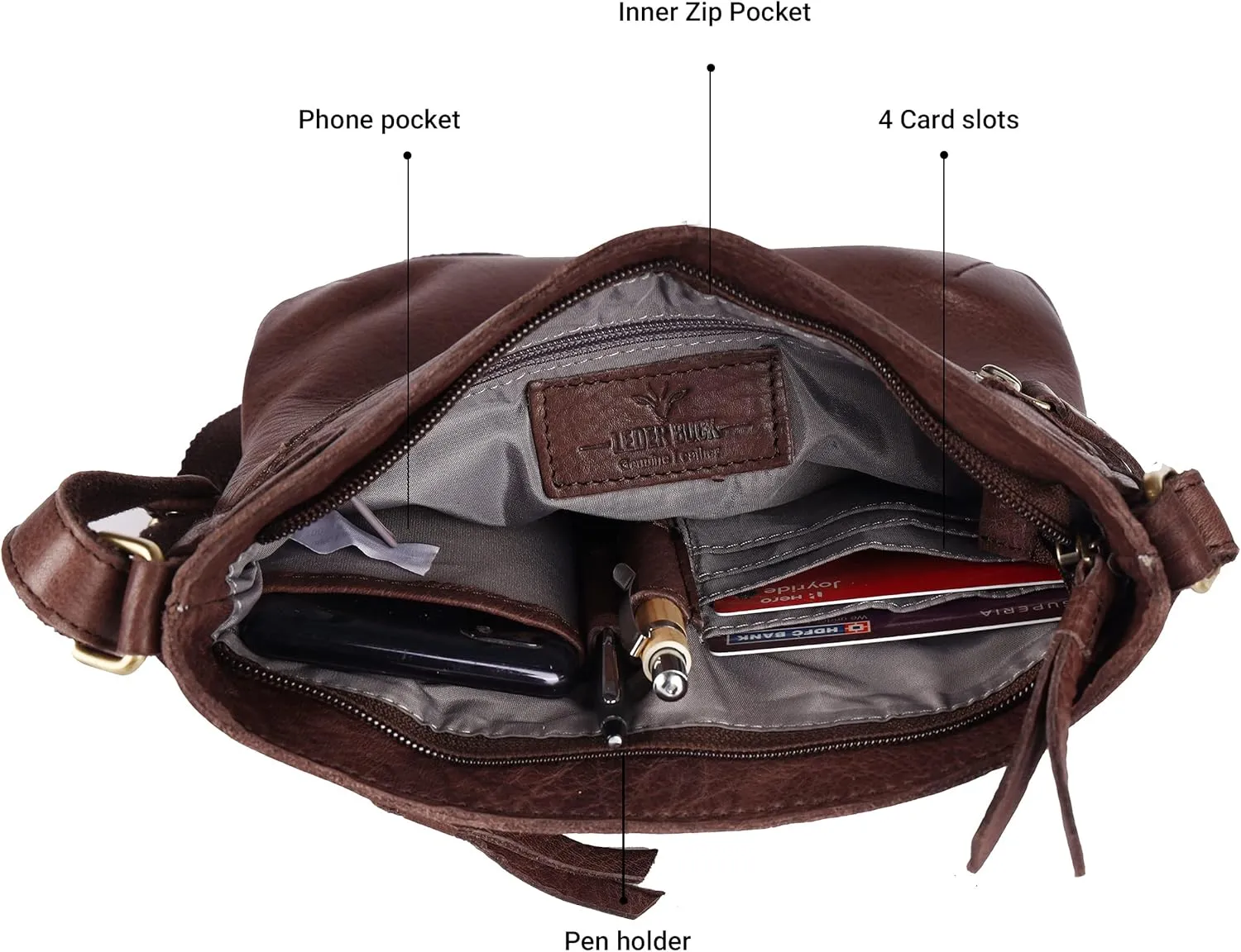 Real Leather Soft Small Womens Crossbody Handbags & Purses - Premium Sling Crossover Shoulder Bag