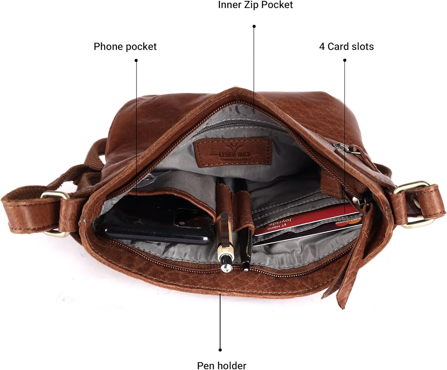 Real Leather Soft Small Womens Crossbody Handbags & Purses - Premium Sling Crossover Shoulder Bag