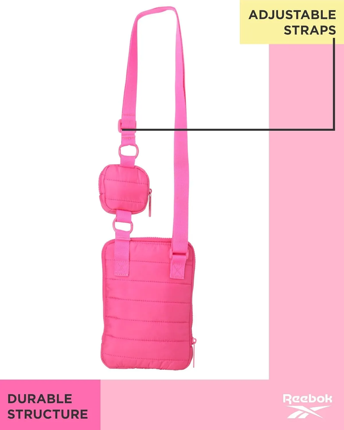 Reebok Womens Crossbody Bags - Lightweight Sling Cell Phone Purse, Quilted Small Crossbody Bags Women