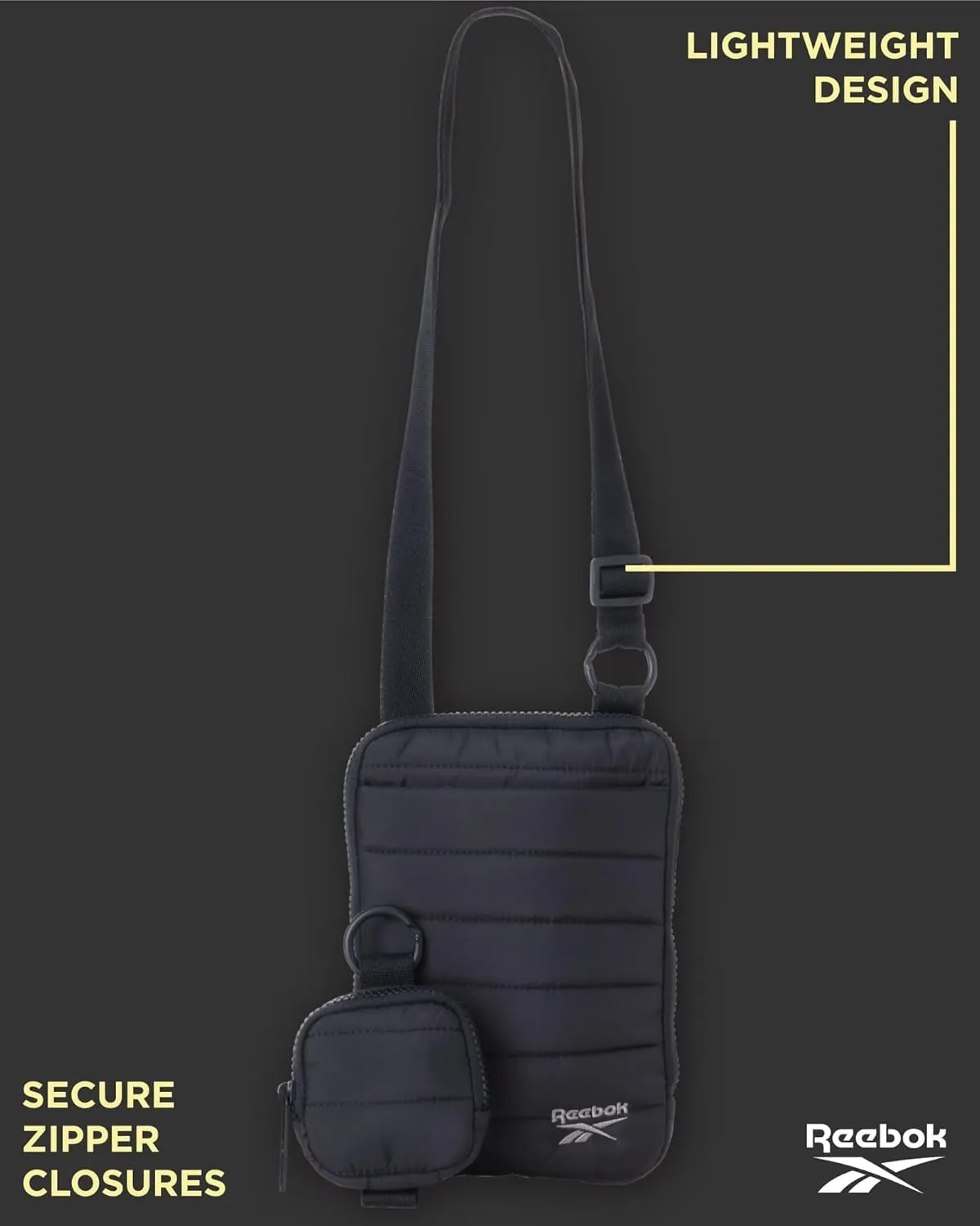 Reebok Womens Crossbody Bags - Lightweight Sling Cell Phone Purse, Quilted Small Crossbody Bags Women