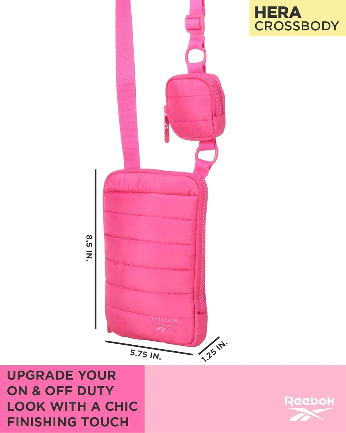 Reebok Womens Crossbody Bags - Lightweight Sling Cell Phone Purse, Quilted Small Crossbody Bags Women