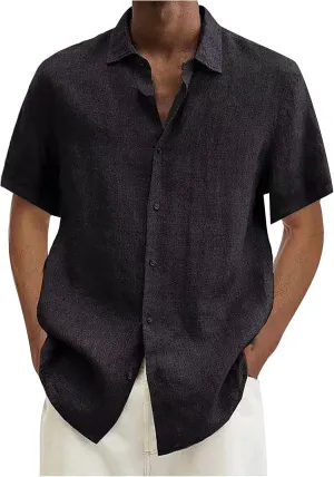 RTRDE Men's Shirts Dress Shirts Summer Casual Cotton Linen Solid Color Short Sleeve Shirts Loose, S-3XL