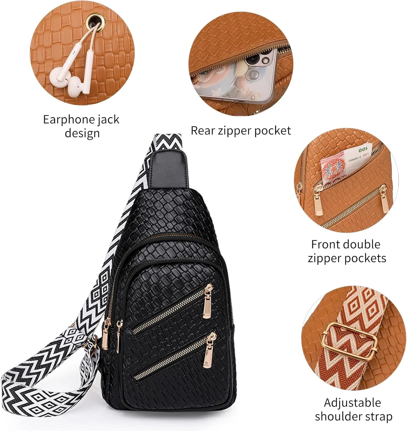 SENDEFN Small Sling Bag Leather Crossbody Bags for Women Fanny Pack Chest Bag for Travel