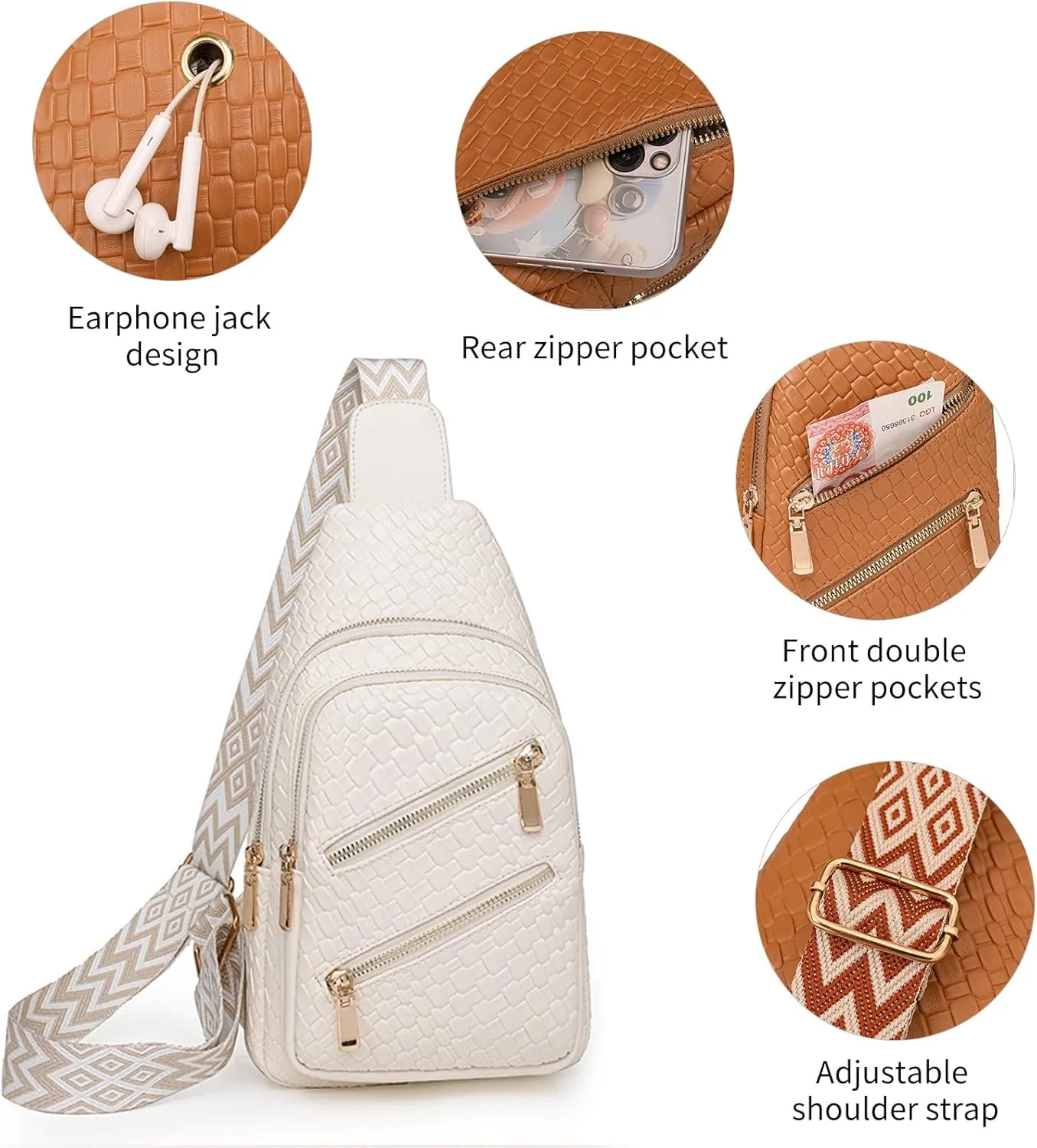 SENDEFN Small Sling Bag Leather Crossbody Bags for Women Fanny Pack Chest Bag for Travel