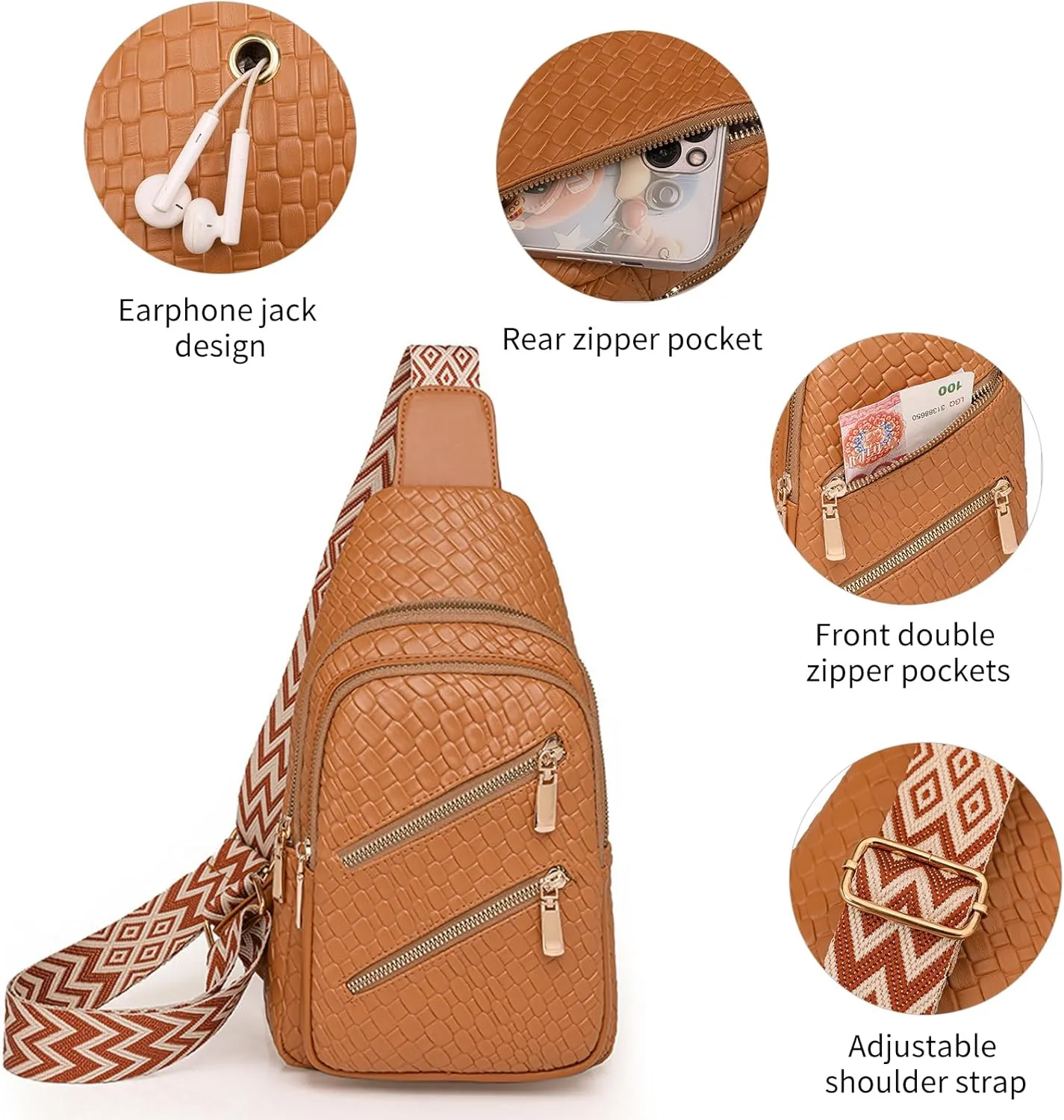 SENDEFN Small Sling Bag Leather Crossbody Bags for Women Fanny Pack Chest Bag for Travel