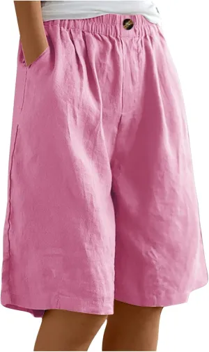Shorts for Women 2024 Bermuda Shorts Casual Elastic High Waisted Wide Leg Shorts Knee Length Summer Shorts with Pockets