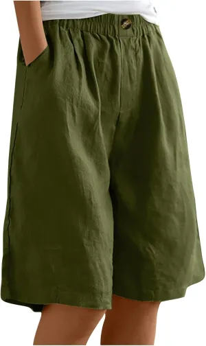 Shorts for Women 2024 Bermuda Shorts Casual Elastic High Waisted Wide Leg Shorts Knee Length Summer Shorts with Pockets