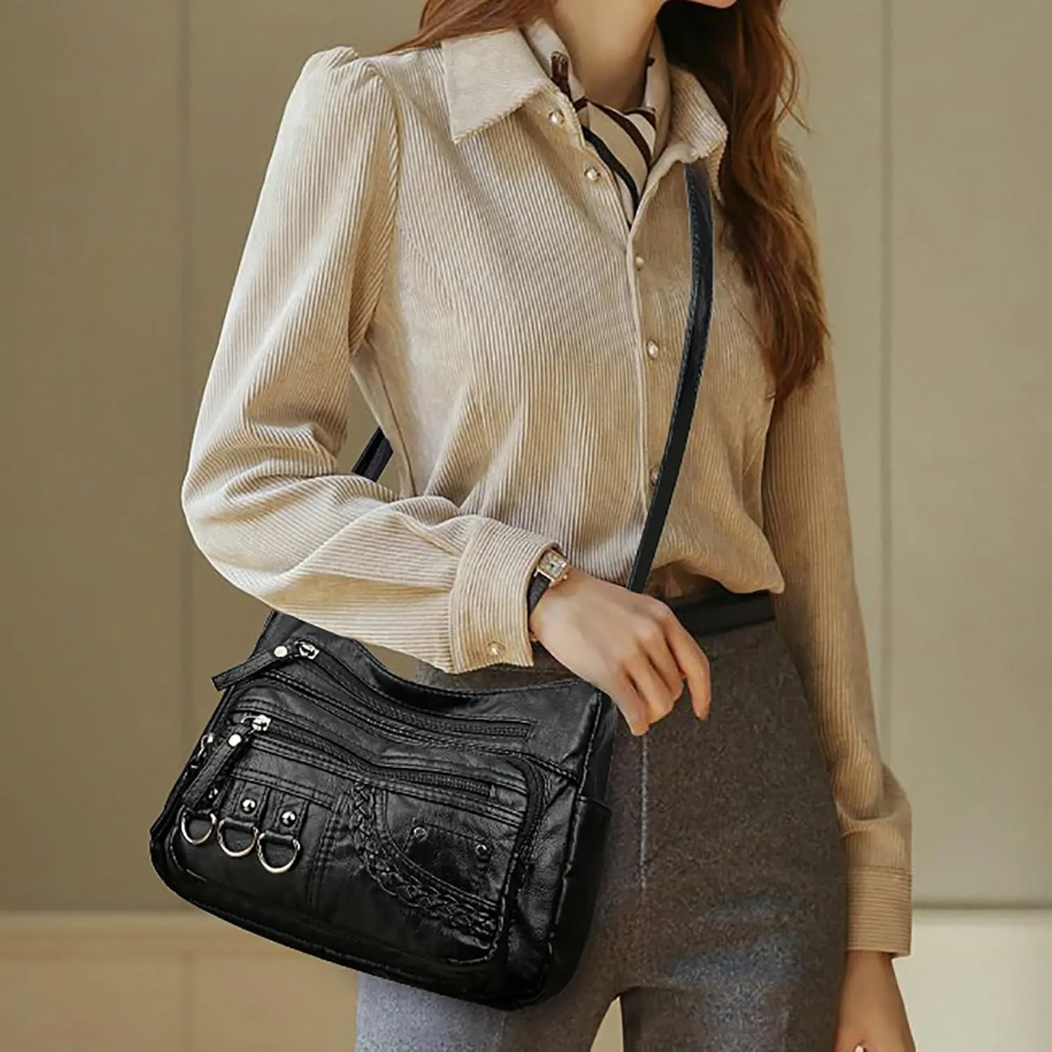Shoulder Bags for Women Women's Crescent Shoulder Bags with Adjustable Strap Carry on Bag for Airplanes Women(Black)