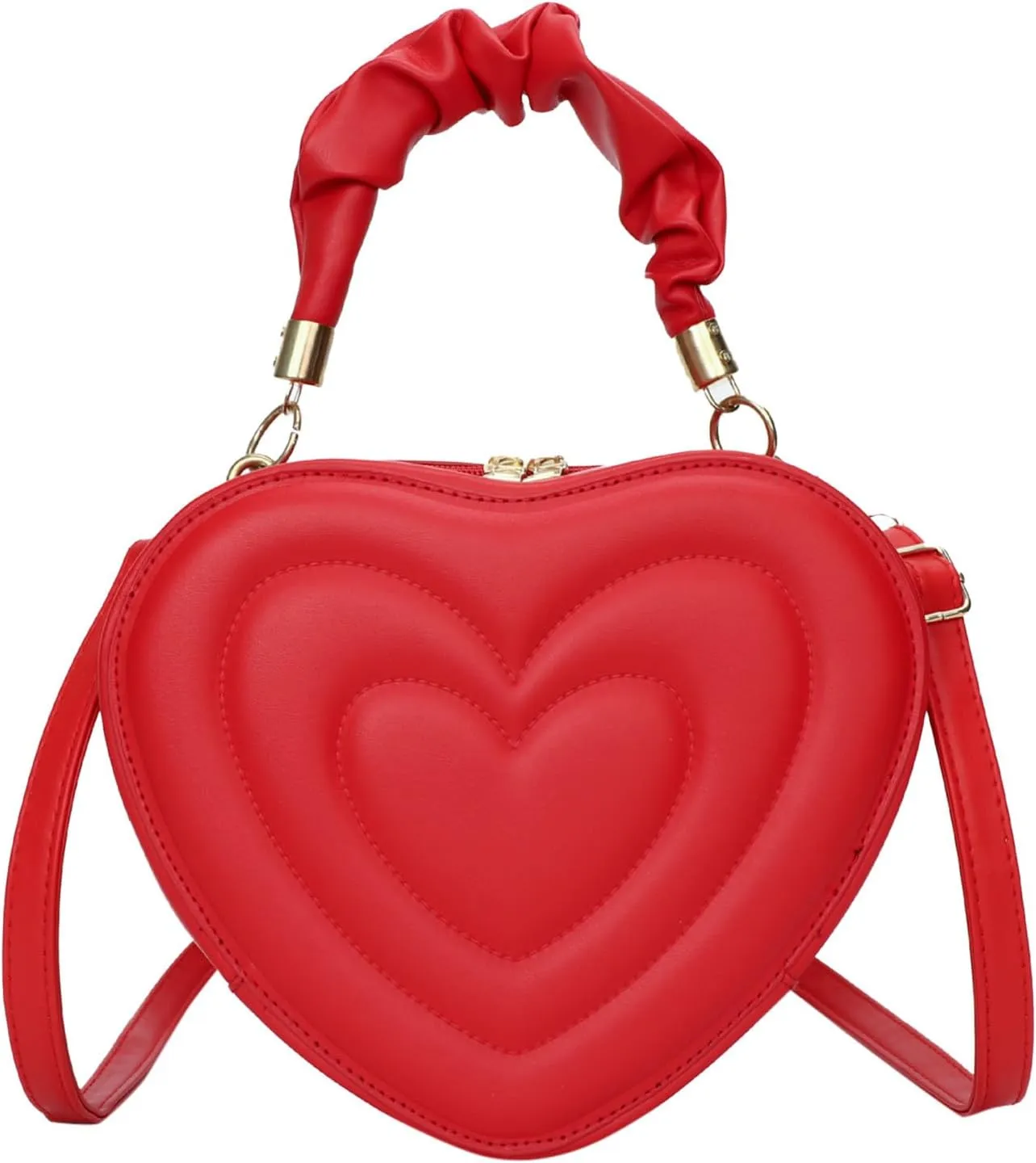 Small Heart Shaped Purse for Women PU Leather Zipper Tote Bag Purse Satchel Cute Crossbody Messenger Handbags