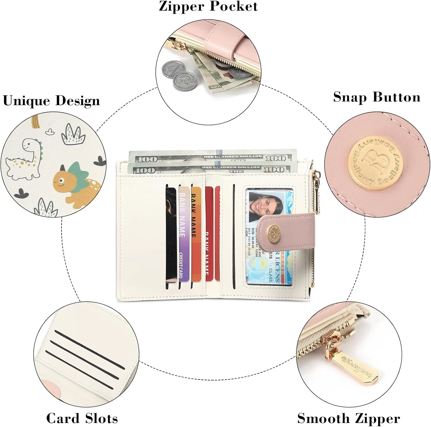 Small Wallet for Women Compact Leather Bifold RFID Blocking Ladies Credit Card Purse with ID Window and Zipper Coin Pocket