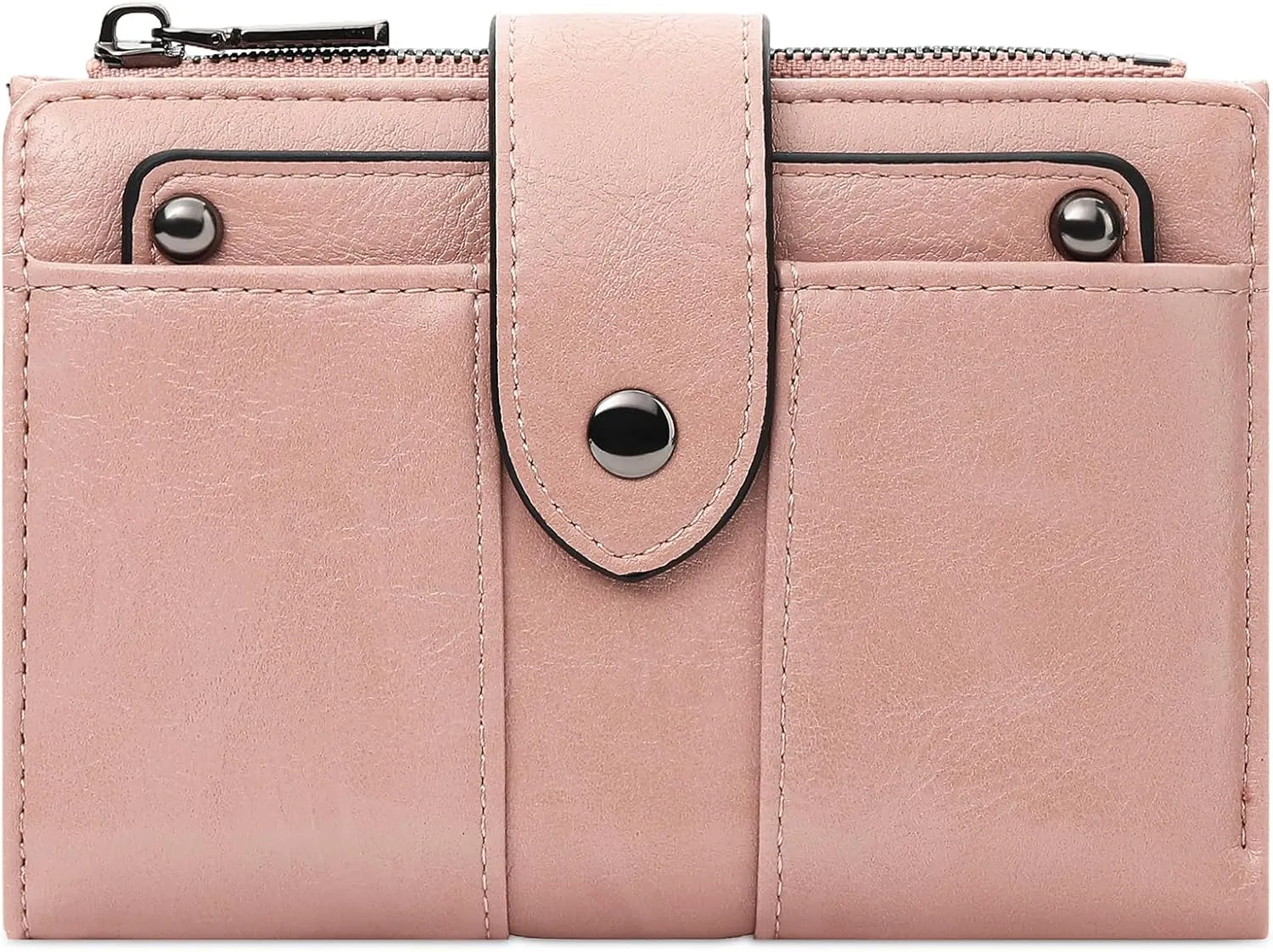 Small Womens Wallet Compact Leather RFID Blocking Zipper Coin Pocket Card Holder Bifold Ladies Purse with ID Window