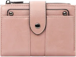 Small Womens Wallet Compact Leather RFID Blocking Zipper Coin Pocket Card Holder Bifold Ladies Purse with ID Window