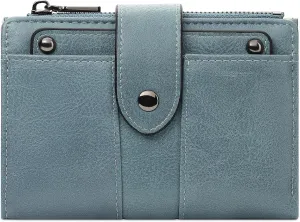 Small Womens Wallet Compact Leather RFID Blocking Zipper Coin Pocket Card Holder Bifold Ladies Purse with ID Window