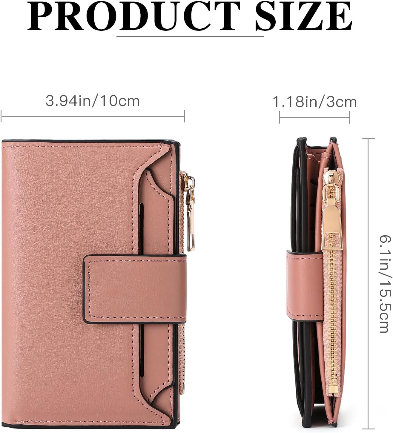 Small Womens Wallet Leather RFID Blocking Compact Zipper Coin Pocket Card Holder Bifold Ladies Purse with Withdrawable ID Window