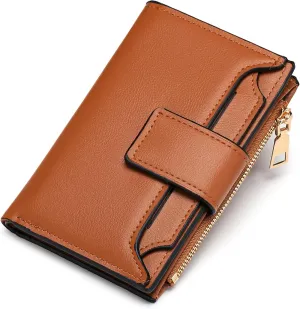 Small Womens Wallet Leather RFID Blocking Compact Zipper Coin Pocket Card Holder Bifold Ladies Purse with Withdrawable ID Window