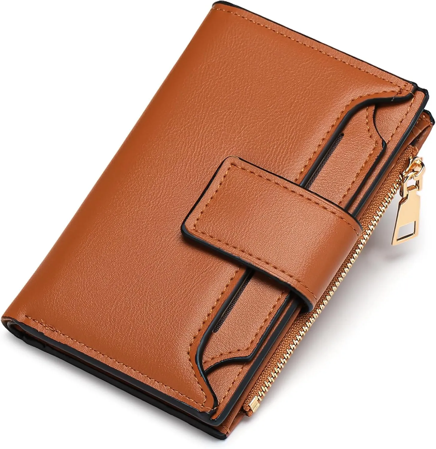 Small Womens Wallet Leather RFID Blocking Compact Zipper Coin Pocket Card Holder Bifold Ladies Purse with Withdrawable ID Window