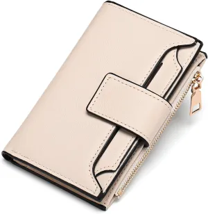 Small Womens Wallet Leather RFID Blocking Compact Zipper Coin Pocket Card Holder Bifold Ladies Purse with Withdrawable ID Window