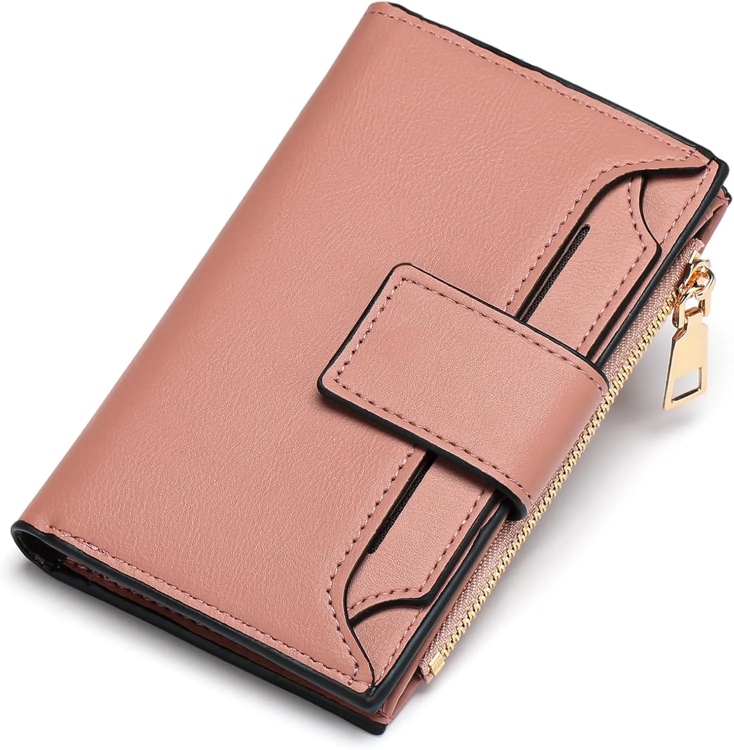 Small Womens Wallet Leather RFID Blocking Compact Zipper Coin Pocket Card Holder Bifold Ladies Purse with Withdrawable ID Window