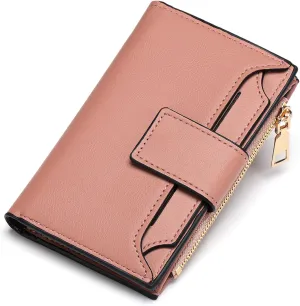 Small Womens Wallet Leather RFID Blocking Compact Zipper Coin Pocket Card Holder Bifold Ladies Purse with Withdrawable ID Window